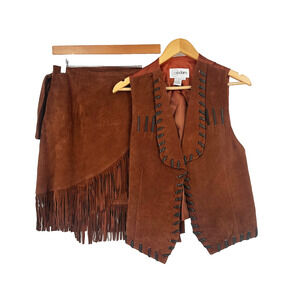VTG Cedars Suede Fringe 2-Piece Set Skirt/Vest Large Cowgirl Western Festival